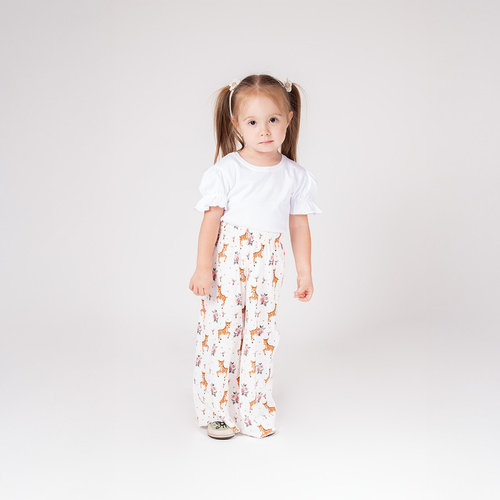 216198 Lala Nicol Kinderhose – weiß mit Hirschen und Blumen, Größe 92-122