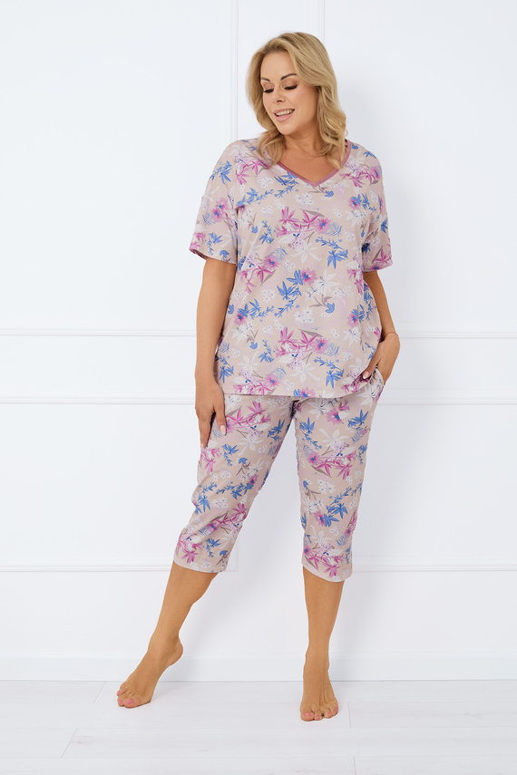 Genua Damen Pyjamas kurze Ärmel, 3/4 Hose Italienische Mode - Druck 