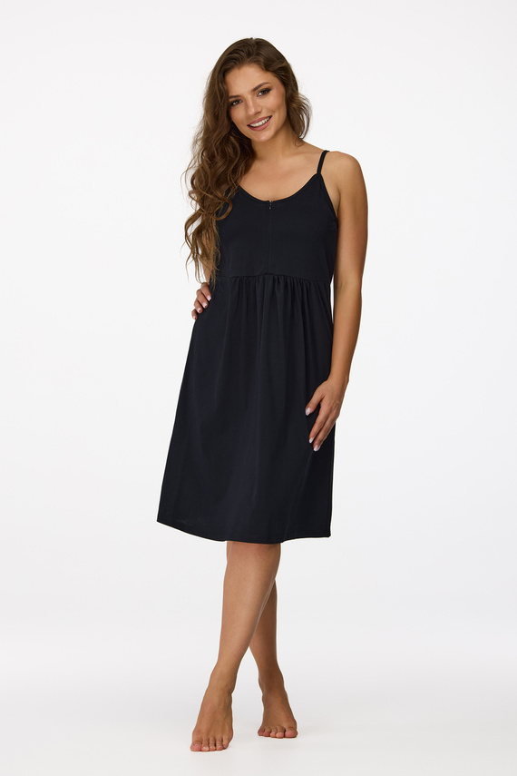 Ja. 27 Schwarzes Umstandsnachthemd Senizo – 100 % Baumwolle, Reißverschluss zum Stillen, Träger