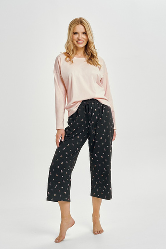 Taro Irene Damen-Pyjama 3457 rosa – lange Ärmel, 3/4 Hose, Baumwolle