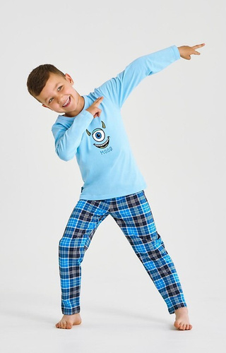 3499, 3500 Joel Taro Jungen-Pyjama blau – Baumwolle, bedruckt, karierte Hose
