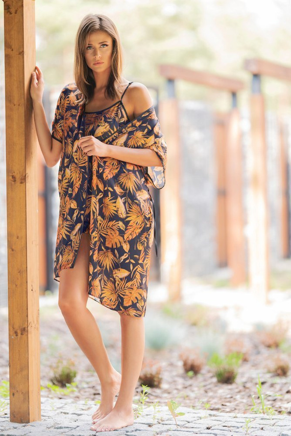 Monstera Damen Bademantel Italian Fashion- Druck