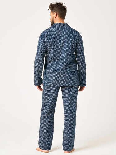 Herren-Pyjama Key MNS 432 Jeans Flanell 100% Baumwolle lang mit Knöpfen