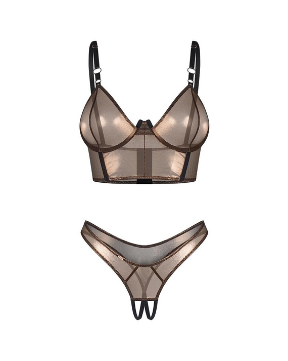 Soranna Top & Crotchless Thong Obsessive Gold-Set – sinnliches Set mit offenem Tanga