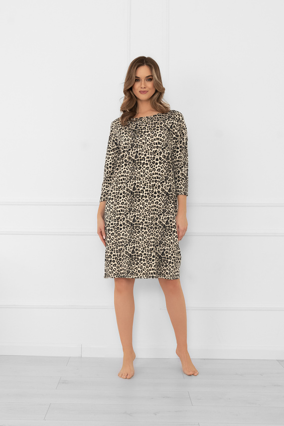 Kenia Damen Nachthemd Italian Fashion - Leopardenmuster, 3/4 Ärmel