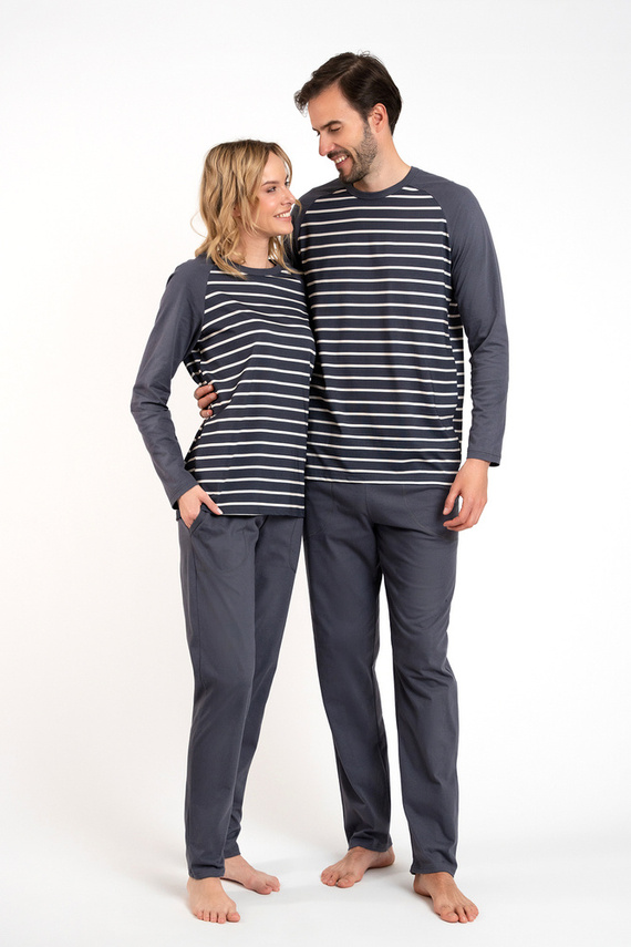 Oda Damen Schlafanzug langarm, lange Hose Italian Fashion - graphite/graphite print