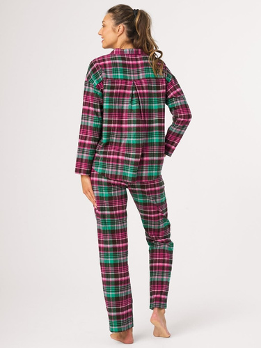 Damen-Pyjama Key LNS 414 B26 Fuchsia – Flanell, kariert, 100% Baumwolle