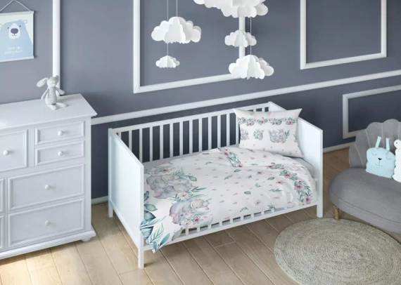 3292 B Land of Dreams Kinderbettwäsche aus Baumwolle, Karo-Flusspferde