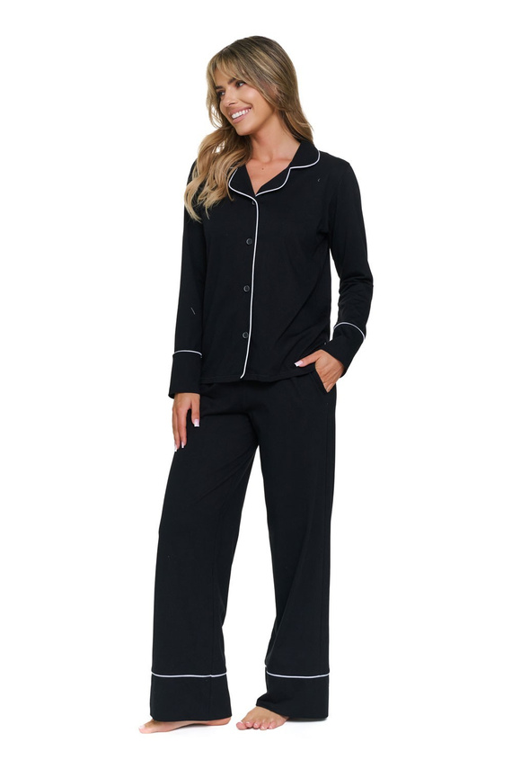 Damen-Pyjama Doctor Nap 7527 Noir, 100% Baumwolle, lang, zum Knöpfen