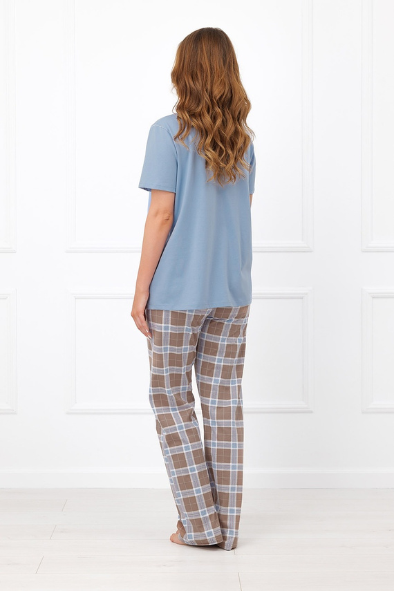 Damenpyjama Italian Fashion Delma 100% Baumwolle Kariert Lange Hose - Stahlfarben