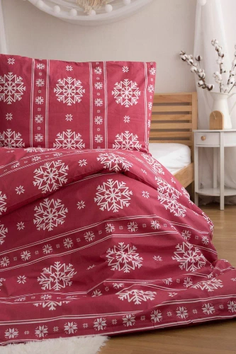 Weihnachten Jerry Fabrics Weihnachtsbettwäsche – rot mit weißen Schneebällen, 100 % Baumwolle