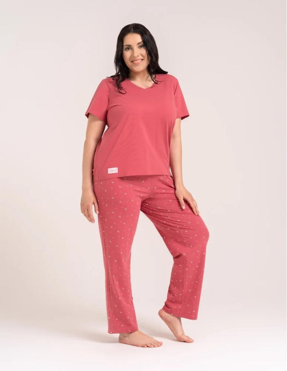 Damen-Pyjama Moraj PDD4300-024 Rosa Baumwolle Herzchen Lange Hose