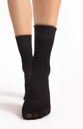 G 1195 Sassy Fiore Damensocken 40 den schwarz - gerippt, glänzend