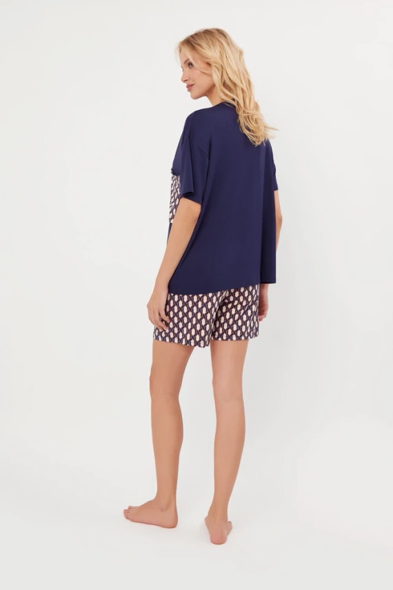 Milda Damen Schlafanzug mit kurzen Ärmeln, kurze Hose Italian Fashion - navy blue