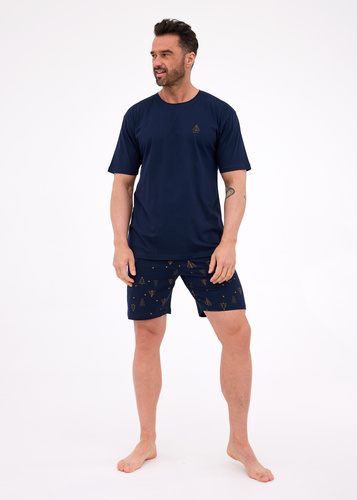 326/297 Night Cornette Herrenpyjama – Weihnachten, Baumwolle, marineblaue Weihnachtsbaumhose