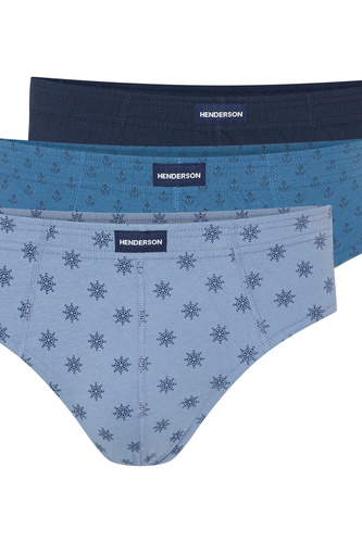 1446 K692 Herren-Slip von Henderson, blau-marineblaue Baumwolle, 3 Stück im Karton