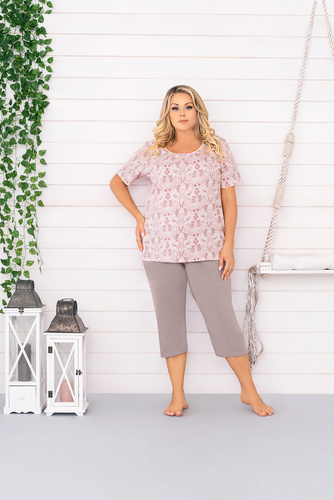 Kalmia Damen Schlafanzug kurzarm, 3/4 Hose Italienischer Mode-Druck 