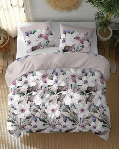 5774 B Cotton Bloom Detexpol-Baumwollbettwäsche, Puderrosa mit Blumen – 100 % Baumwolle, doppelseitig, polnische Produktion