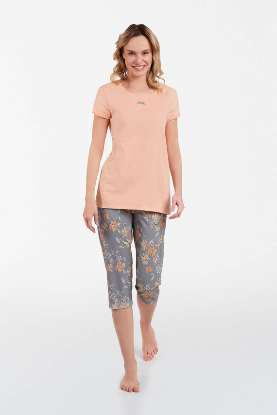 Kasali Damen Schlafanzug kurzarm und 3/4 Hose Italian Fashion - lachs/print 