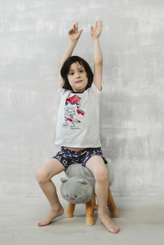 Kastos Jungen Schlafanzug mit kurzen Ärmeln, Hose Italian Fashion - hell melange