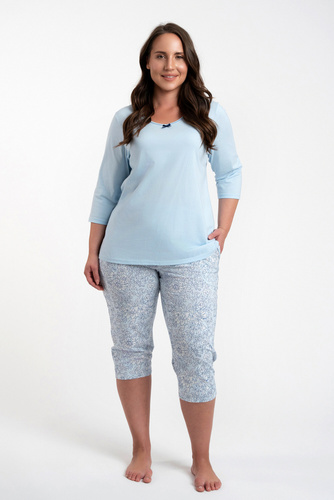 Salli Damen Schlafanzug 3/4 Ärmel und 3/4 Hose Italienische Mode -blau/print