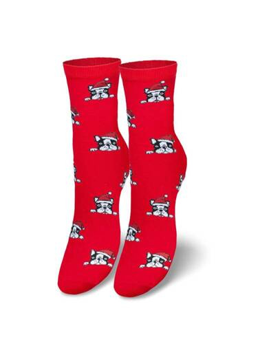 1283-019 Christmas Bulldogs Milena Damensocken – rot