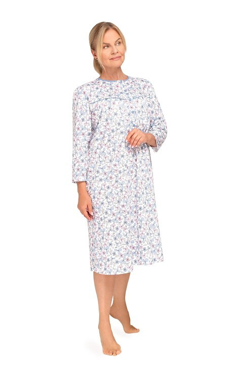 204 Bogna II Damennachthemd Martel 30 blau-rosa – Baumwolle, lange Ärmel, Reißverschluss