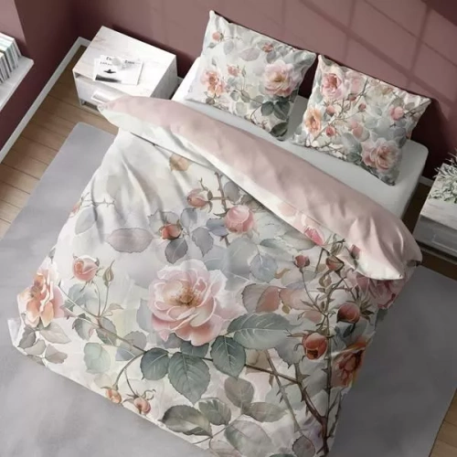 5305 Eine 3D-Mikrofaserbettwäsche mit Aquarellrosen in pudrigen Tönen – Detexpol
