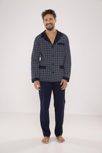 538 Carlo Herren Schlafanzug De lafense - navy blau + quadratisch