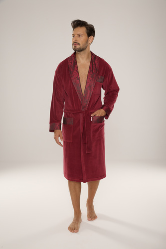 868 Edler Herren-Bademantel aus Velours De Lafense - elegant, weich, hochwertig, bordeauxrot