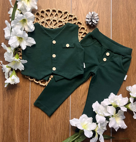 Mamatti KC014 grünes Jungen-Baumwollset mit Weste und Hosen mit Knöpfen