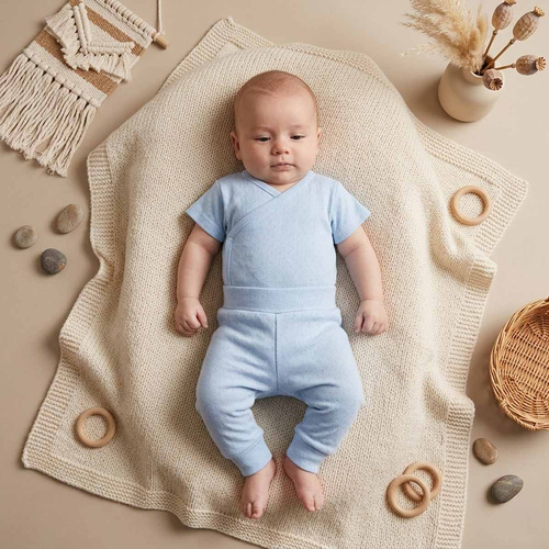 224040 Nicol Wickelbody für Babys Blau 100% Baumwolle Ajour