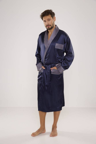 940 Forex Herren-Bademantel aus Satin - navy blau