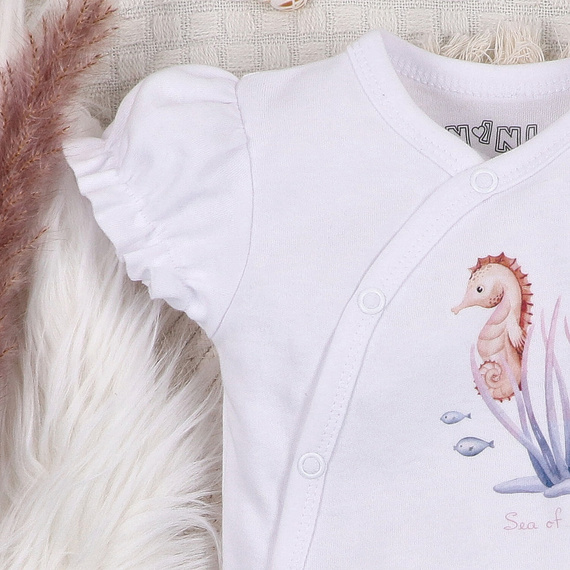 ABN-5474 Underwater World Nini Umschlag-Body weiß – Bio-Baumwolle, kurze Ärmel