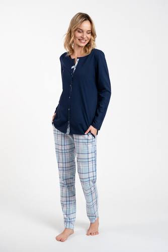 Emilly Unbuttoned Ladies' Long Sleeve Pyjamas and Trousers Italian Fashion -granate/print
