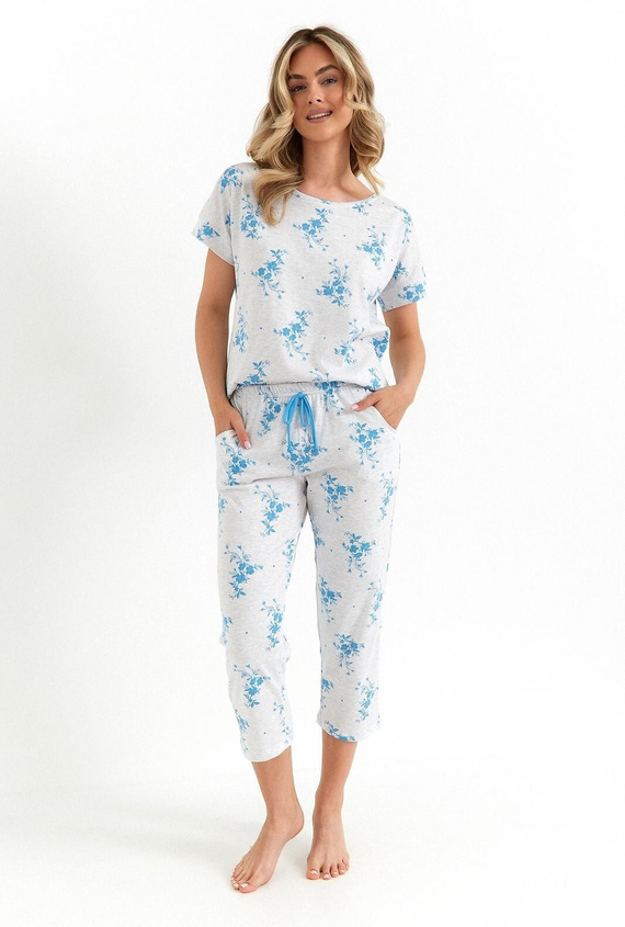 490 Cana Damenpyjama, hellgraue Baumwolle, bequem, klassisch