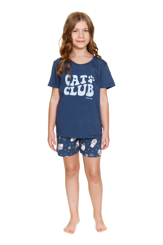 7205 „Cat Club“ Unisex Doctor Nap Kinderpyjama – tiefblau