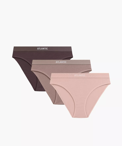 Atlantic 3CLP-012/Z26 Sport Damen Baumwoll-Slips 3er-Pack mit breitem Bund rosa-hellbraun
