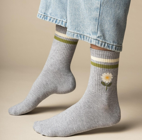 Damen Socken Steven art.099 Baumwolle Bunte Muster Flache Naht - 116 grau