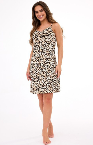 610/470 Cornette Coco 4 Nachthemd – Leopardenmuster, dünne Träger, 100 % Baumwolle