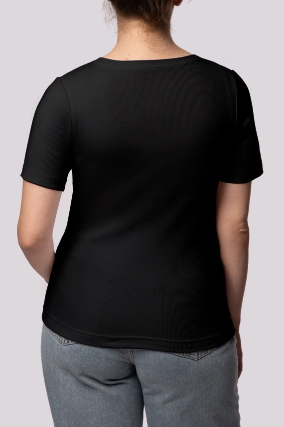 Geripptes gestreiftes Damen-T-Shirt „Mona“, schwarz