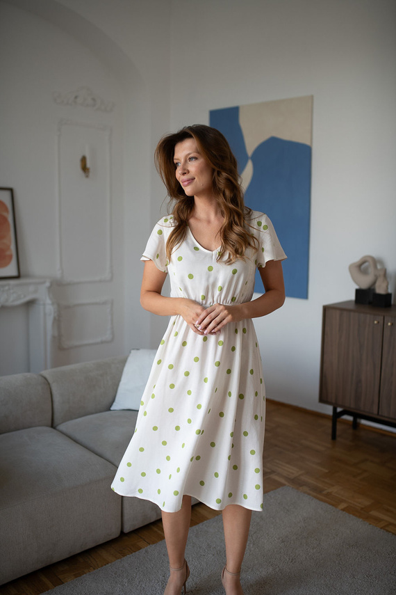 Lovely Dress Midi Milk&Love Umstands- und Stillkleid aus Leinen Pistaziengrüne Punkte