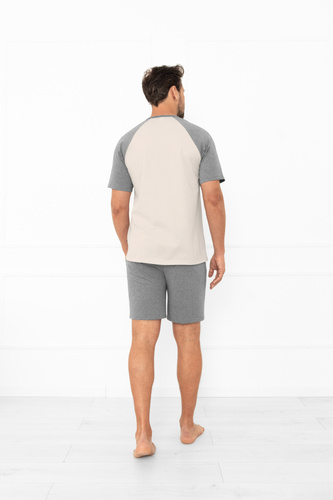 Alexander Italian Fashion Herren Schlafanzug beige - kurze Ärmel und kurze Hose, 100% Baumwolle 