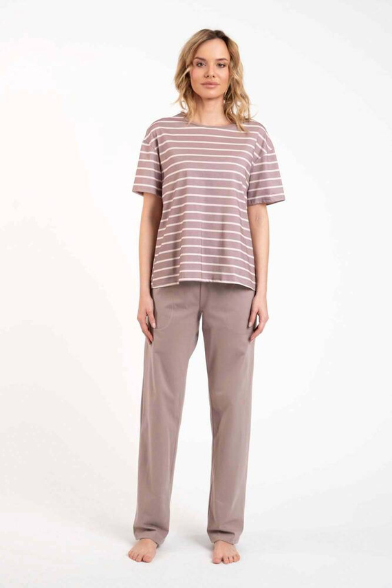 Betty Damen Schlafanzug kurzarm, lange Hose Italian Fashion - cappuccino/print cappuccino