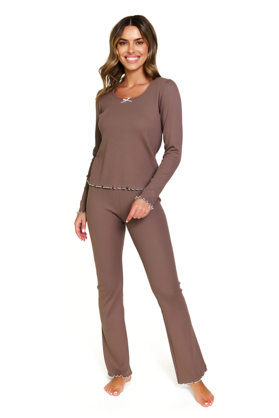 Doctor Nap 7304 – Damen-Pyjama aus Baumwolle mit gewelltem Finish | 95 % Baumwolle, polnische Produktion – Brownie
