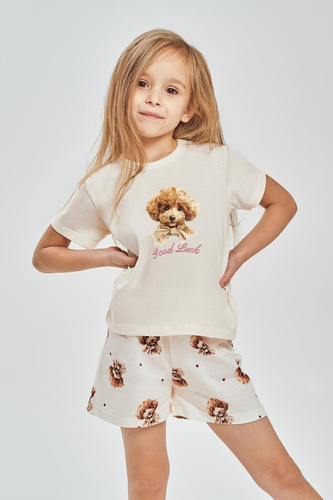 Mädchen Schlafanzug Coco 3553 Taro braun – 100% Baumwolle, T-Shirt & Shorts