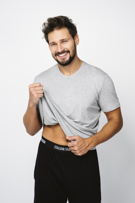 Dallas Herren Kurzarm-Pyjama, lange Hose Italian Fashion- melange/schwarz