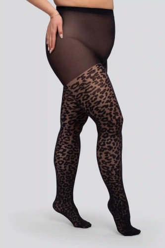 Strumpfhose Mona Leopard 30 DEN Queen Size – schwarze Leopardmuster