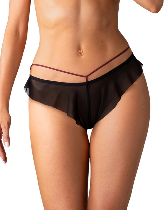Damen-Slip Obsessive Parisel Panties in Bordeaux mit Streifen und Rüsche
