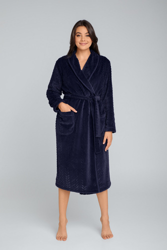 Bona Damen Fleece-Morgenmantel Italian Fashion - marineblau